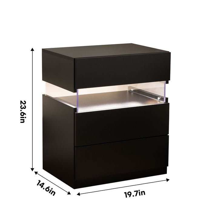 LED Nightstands, 3 Drawer For Bedroom