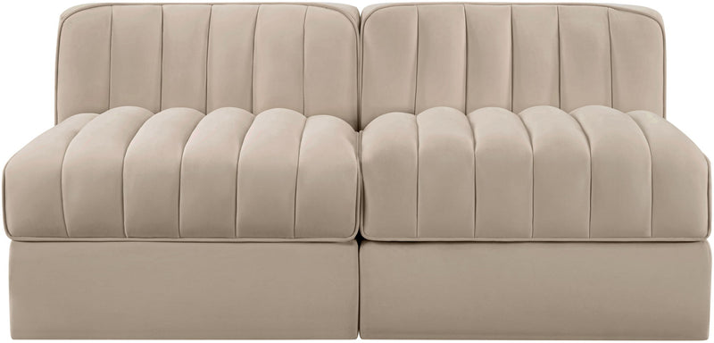 Rummi - Velvet Performance Fabric Upholstered 2 Piece Modular Armless Loveseat