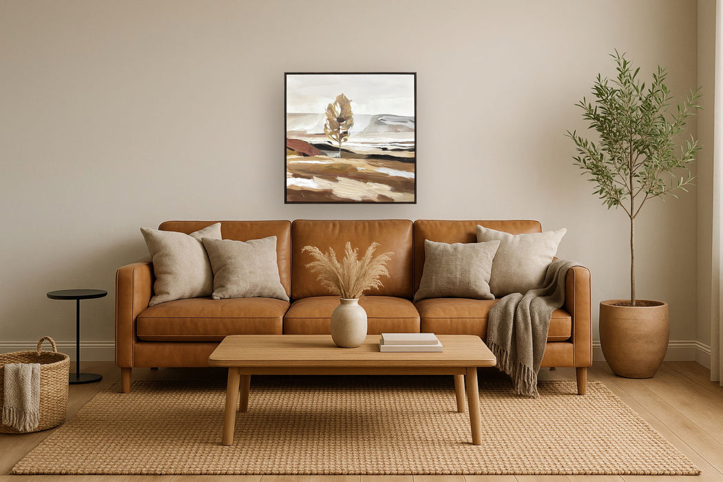 "Solitary Serenity II" Hand-Embellished Canvas In Frame - Brown / Beige / Tan