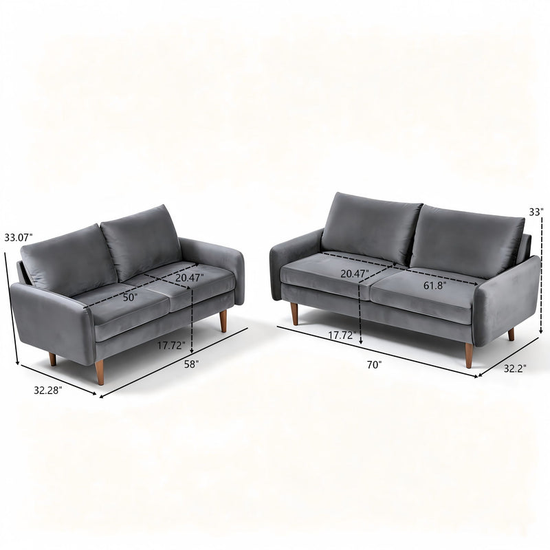 Kent - 2 Piece Sofa & Loveseat Set For Living Room - Gray