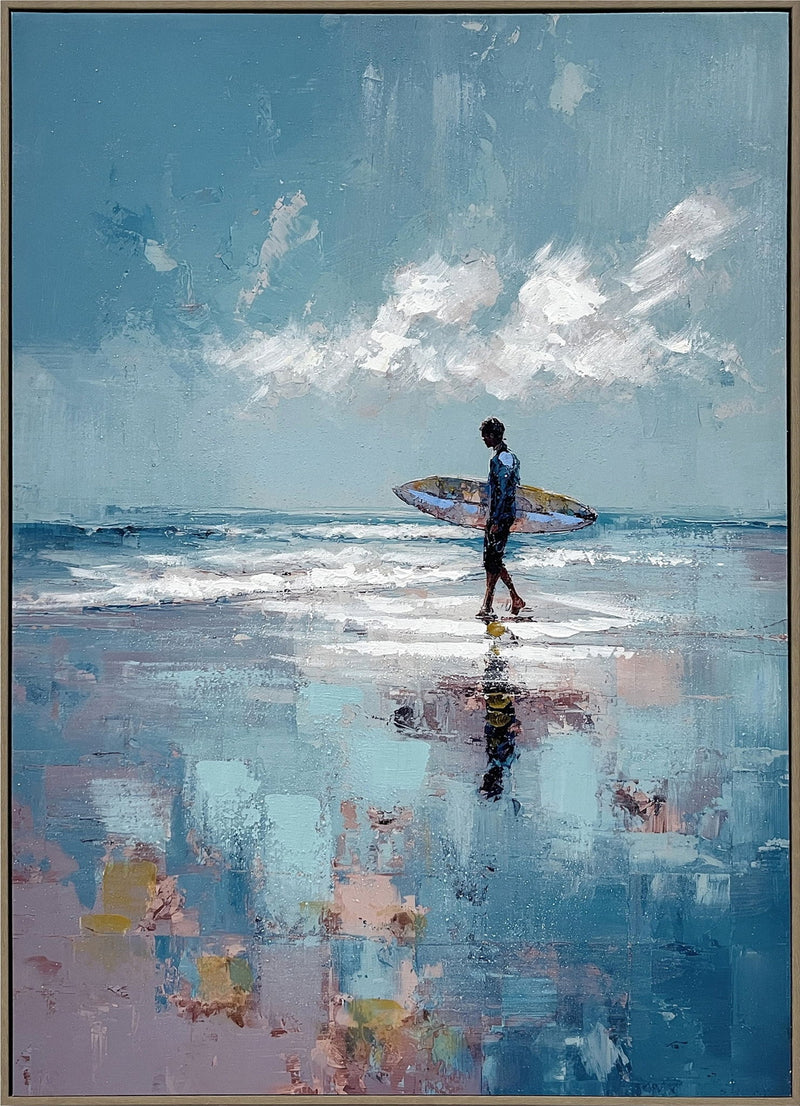 Surfside Reverie II - 28 X 40 - Hand-Embellished Canvas In Frame - Blue