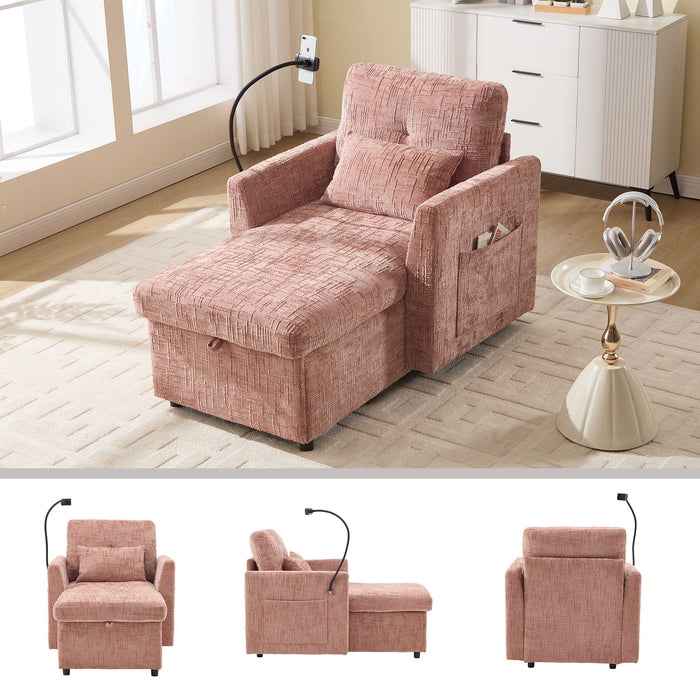 Multifunctional Chenille Recliner Sofa With Storage And Phone Bracket