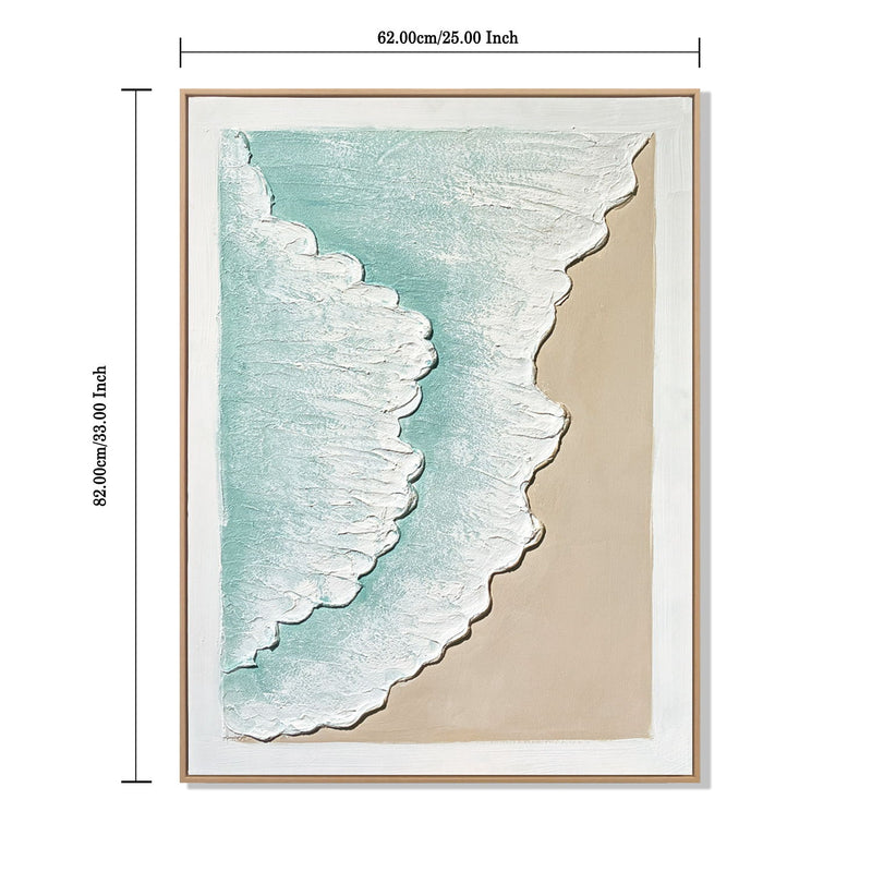 Framed Ocean Wave Wall Art, Textured Canvas Painting, Beach Decor For Living Room (Set of 2) - Aqua Blue