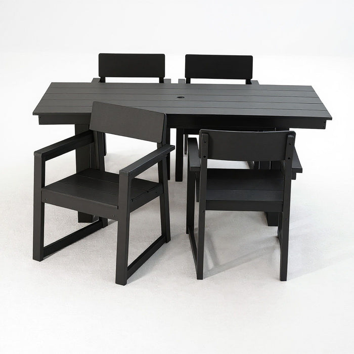 5 Piece Outdoor Dining Set, Table With Umbrella Hole And 4 Armrest Chairs