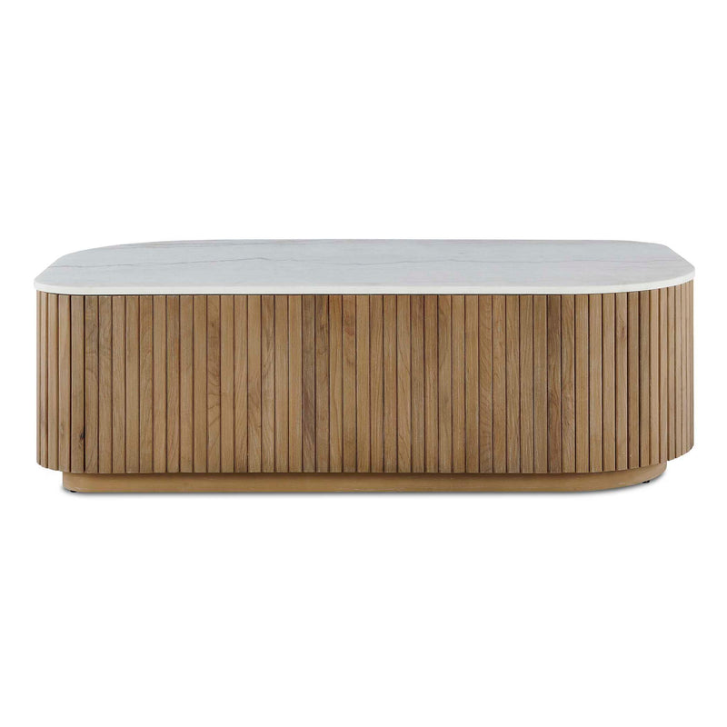 Arik - Marble Top Coffee Table - White / Woodtone