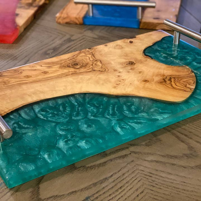 Olive Wood Resin Tray with Handles