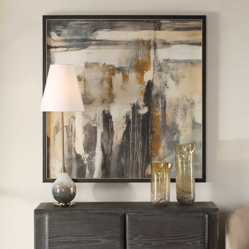 Landslide - Framed Abstract Print - Black / Brass / Gold / Gray / Orange / White / Yellow