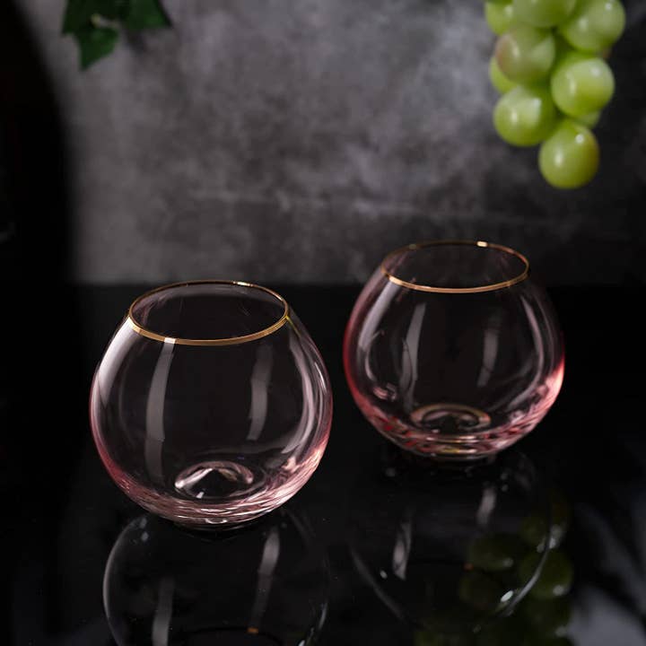 Blush Pink & Gilded Rim Wine Glasses | 18oz | Set of 2