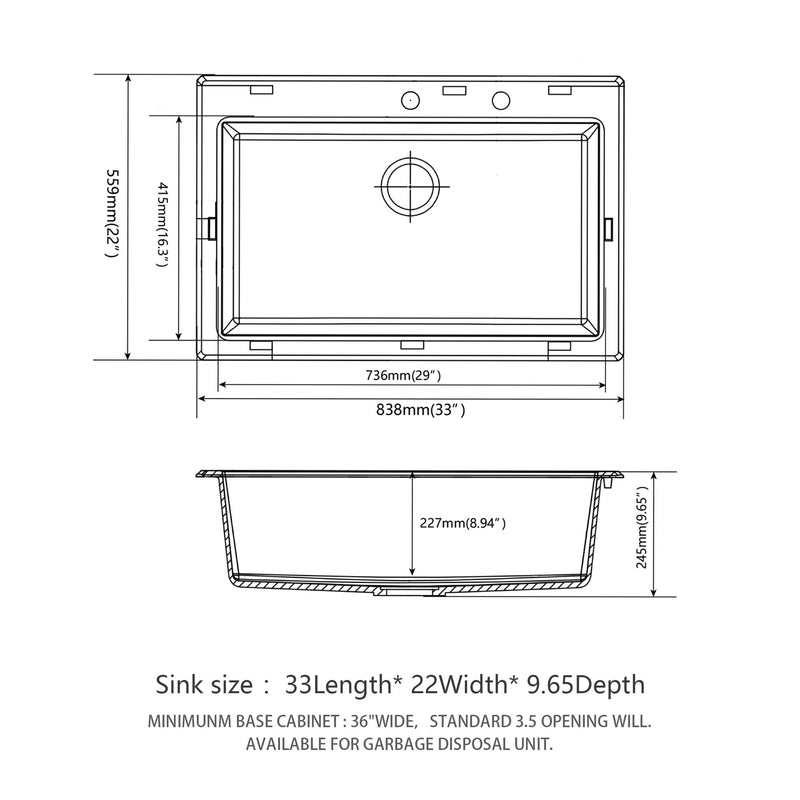 Quartz Kitchen Sink, Granite Composite, Drop In Sink With Durable Design