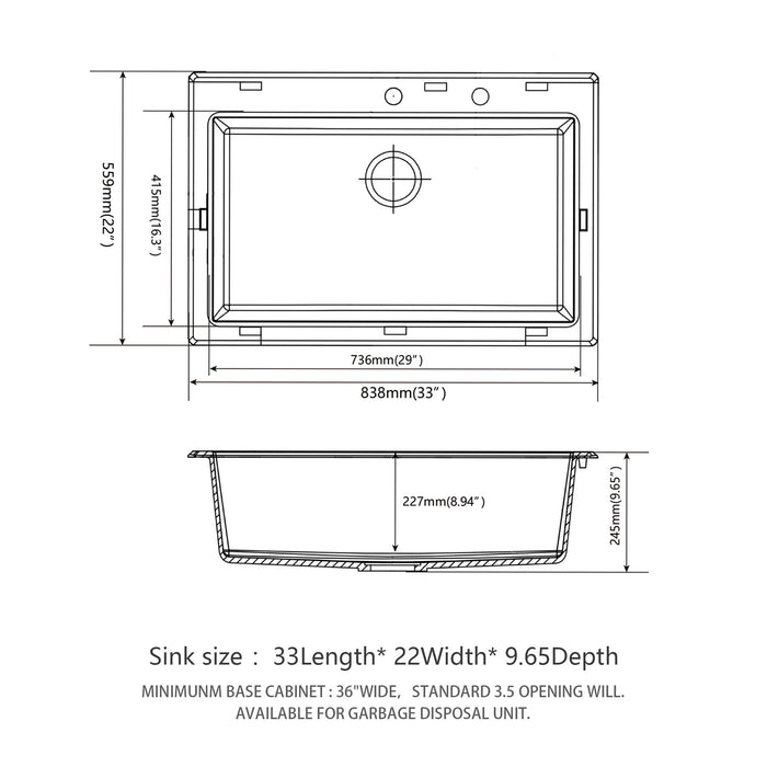 Quartz Kitchen Sink, Granite Composite, Drop In Sink With Durable Design