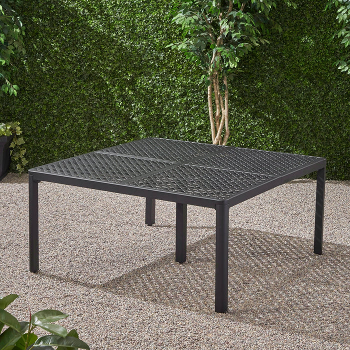 Outdoor Modern Aluminum Dining Table With Woven Accents