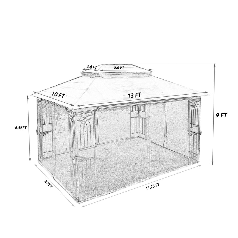 Patio Gazebo Tent With Ventilated Double Roof And Mosquito Net