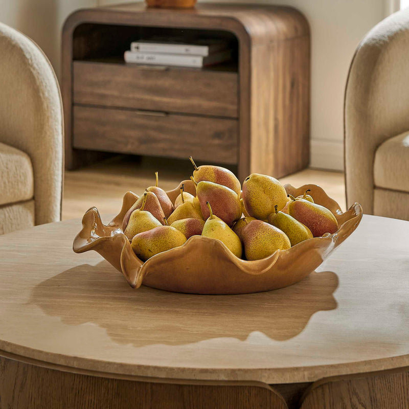 Golden Crest Ruffle - Indoor-Outdoor Bowl - Brown