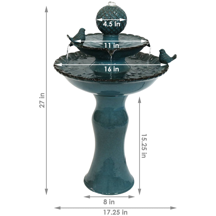 2-Tier Resting Birds Ceramic Water Fountain