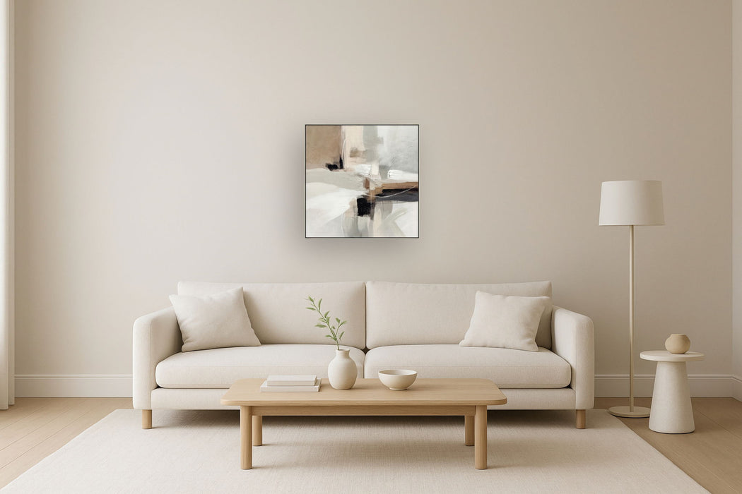 "Earthy Abstraction II" Hand-Embellished Canvas In Frame - Neutral / Beige / Black / White