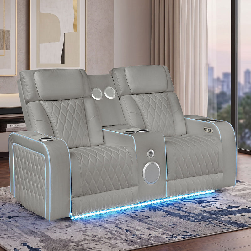 Electra - Power Reclining Loveseat With Power Headrests, Console, Speakers, Massage, LED Lighting And USB Control