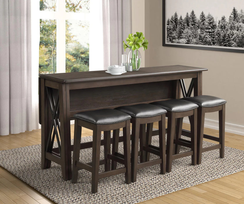 Carmina Counter Dining Table W/Drop Leaf and 4 Stools