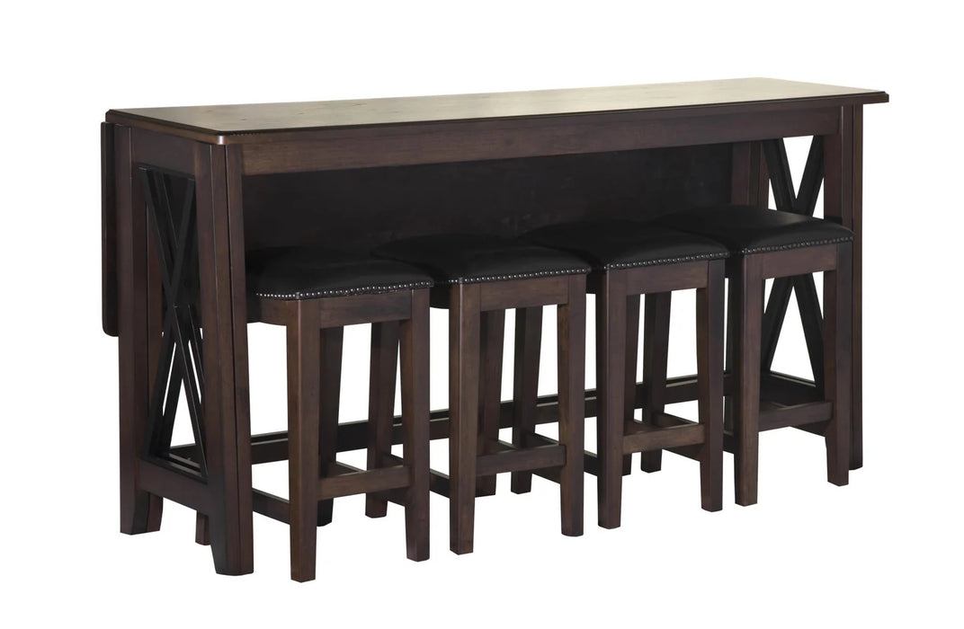 Carmina Counter Dining Table W/Drop Leaf and 4 Stools