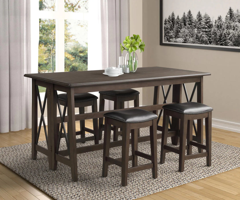 Carmina Counter Dining Table W/Drop Leaf and 4 Stools