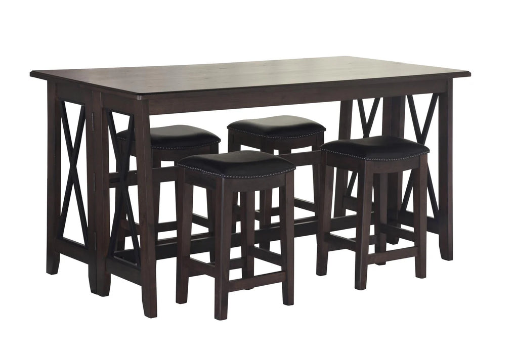 Carmina Counter Dining Table W/Drop Leaf and 4 Stools