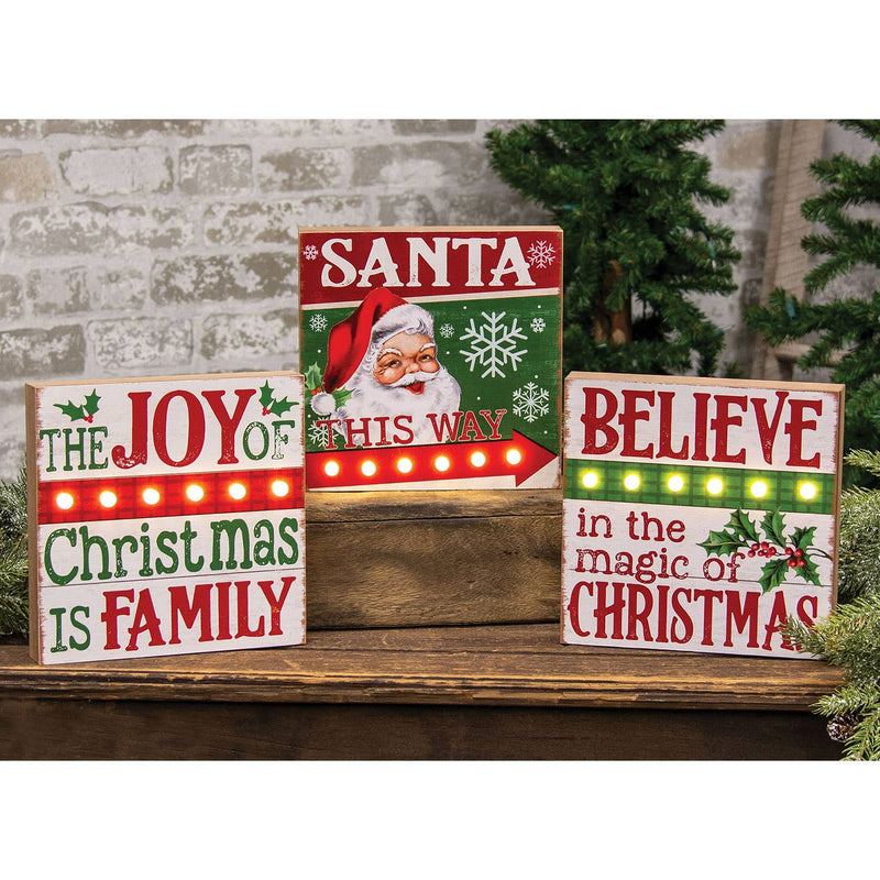 Believe/Joy/Santa LED Box Signs 3 Assorted