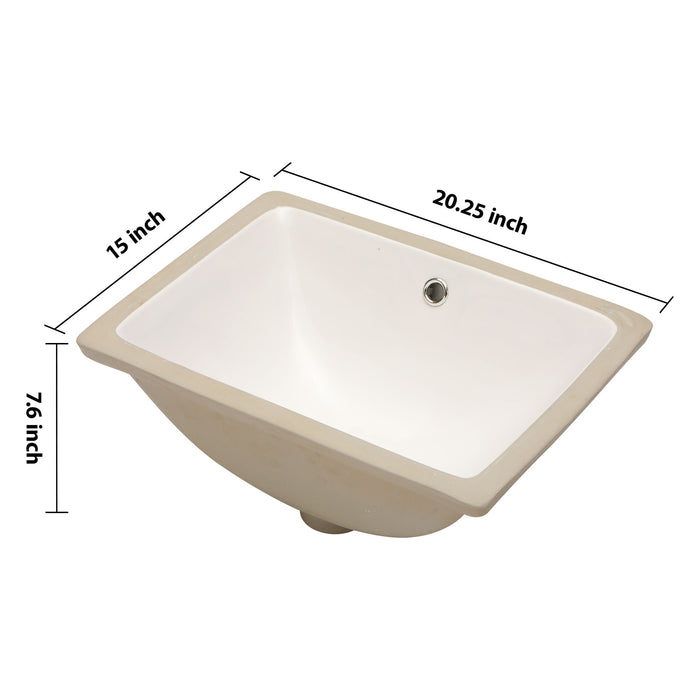 European Style White Ceramic Rectangular Undermount Bathroom Sink With Overflow