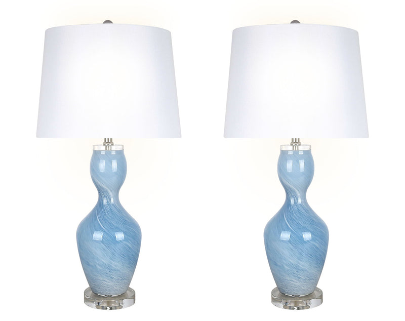 "Azure Elegance" Art Glass Table Lamp (Set of 2) - Blue Art Glass