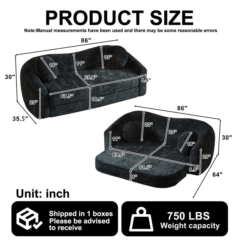 Curved Convertible Sofa, 2 In 1 Frameless Folding Sofa Bed With Pull Out Base And Deep Seat