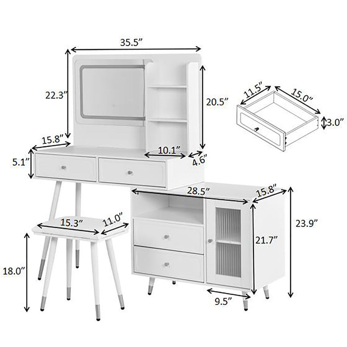 Modern Makeup Vanity Desk With Mirror And Lights Retractable Design Engineered Wood - Black