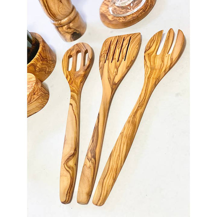 Olive Wood Cooking Tools | Slotted Spoon, Spatula, Fork