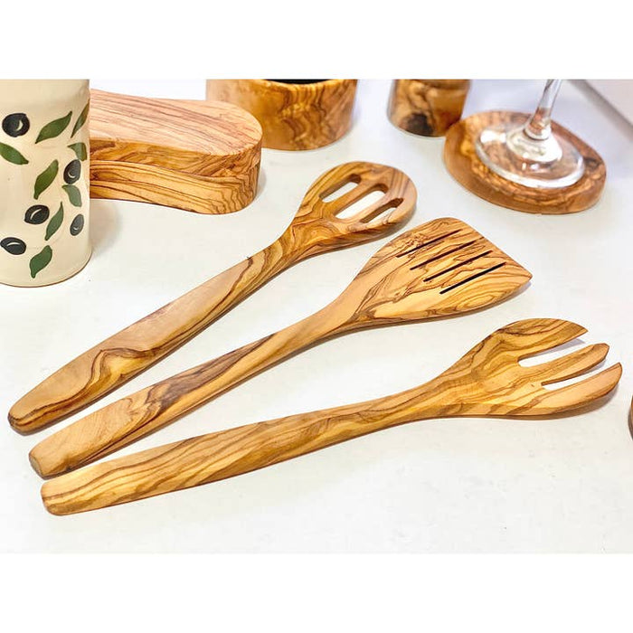 Olive Wood Cooking Tools | Slotted Spoon, Spatula, Fork