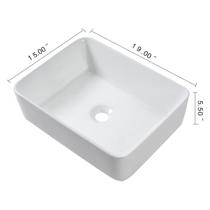 19" 5" Bathroom Sink Combo Rectangular Vessel Vanity Set With Faucet Drop In Ready Ceramic Basin - White / Black