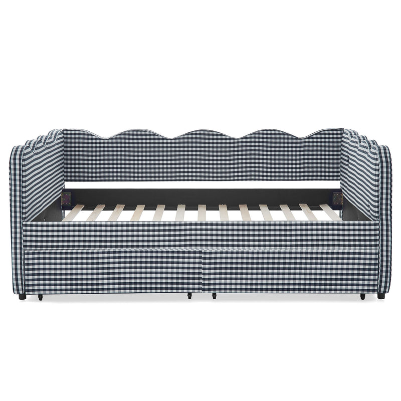 Gingham Daybed With USB Charging Port, Wave-Shaped Design