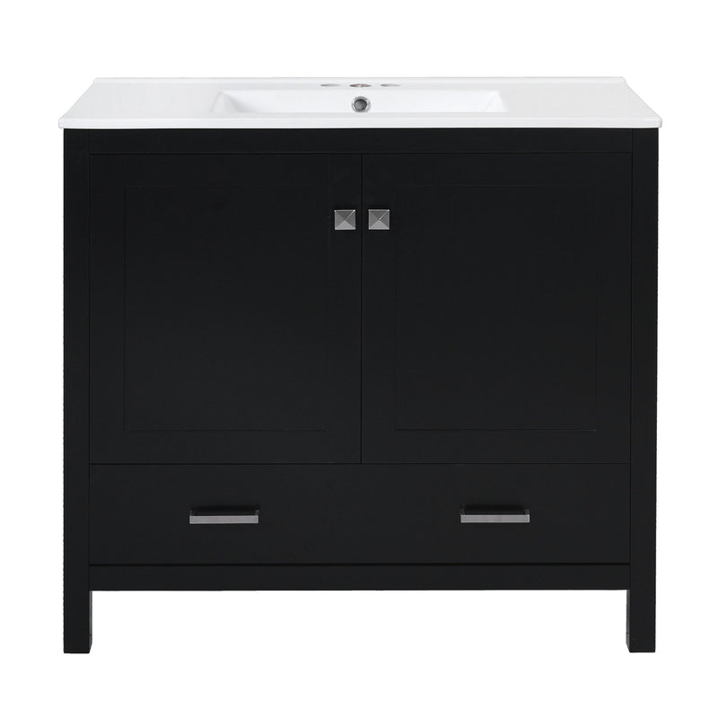 Bathroom Vanity With Sink, Soft Close Doors, Double Shelves & Divided Drawer