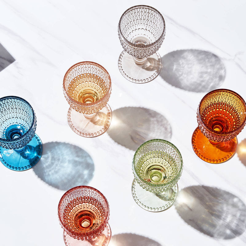 Beaded Goblet Wine Drinking Glasses Set | Set of 6 | 14.8 OZ