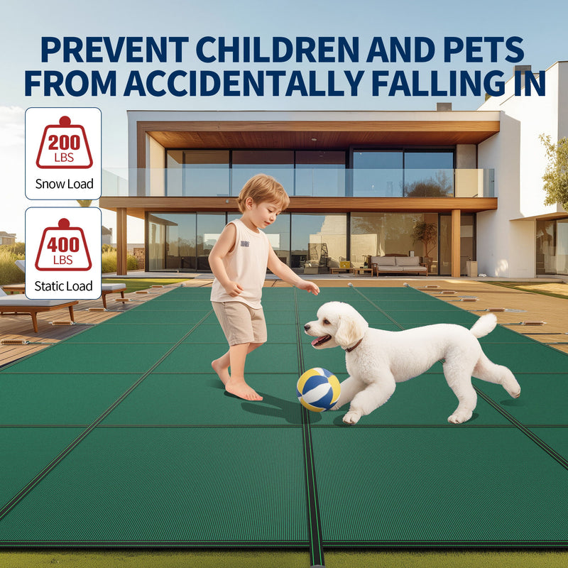 Swimming Pool Safety Cover For Rectangular Pools - Green