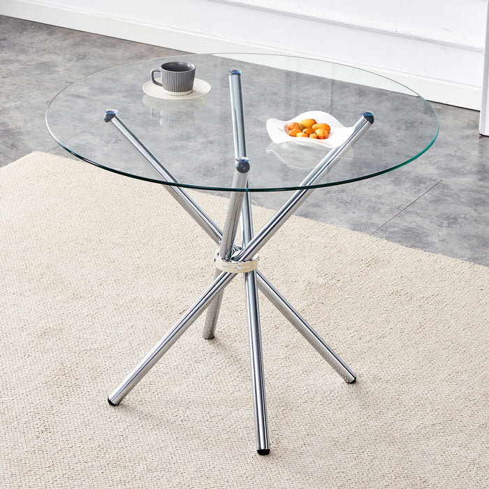 Modern Round Clear Glass Dining Table With Unique Metal Legs For 4 6 People - Silver