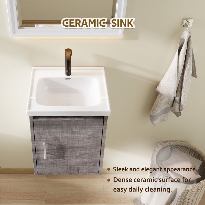 Floating Bathroom Vanity Combo, Wall Mounted Cabinet With Sink & Soft Close Doors For Small Bathrooms