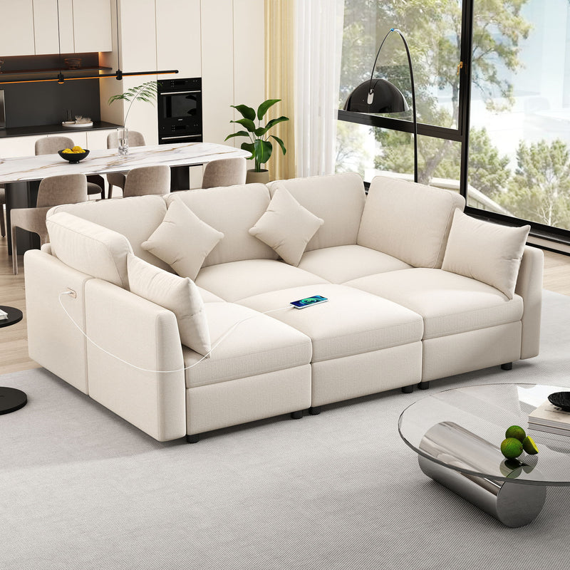 Sectional Sofa Modular U-Shaped With Ottoman & USB Ports