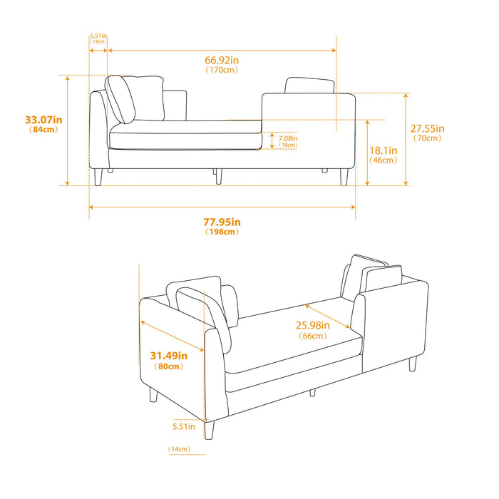 Wide Modern Double Sided Upholstered Chaise Lounge