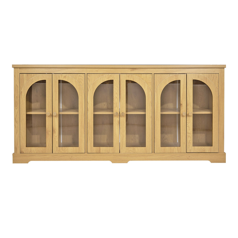 Modern Arched Glass Sideboard With 6 Doors, Buffet Cabinet With Storage And Adjustable Shelves