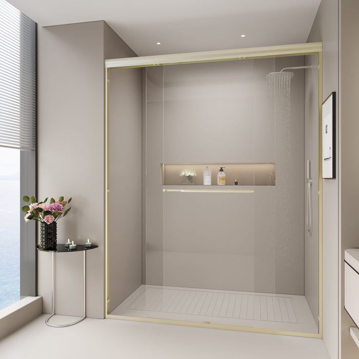 Double Sliding Shower Door, Semi-Frameless Bypass Bathroom Sliding Door With 1/4" (6 Mm) Tempered Glass For Walk-In Shower