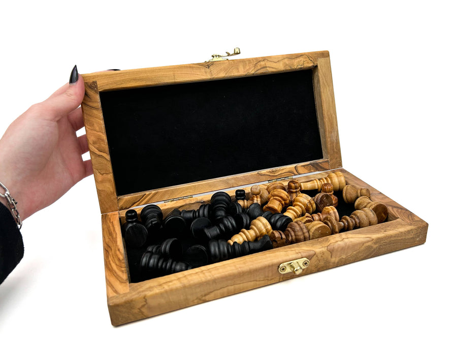 Olive Wood and Resin Folding Chess Set