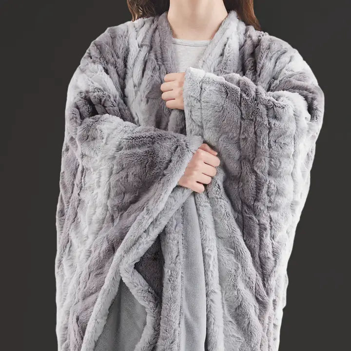 Heated Wrap Faux Fur Wearable Blanket Electric Throw