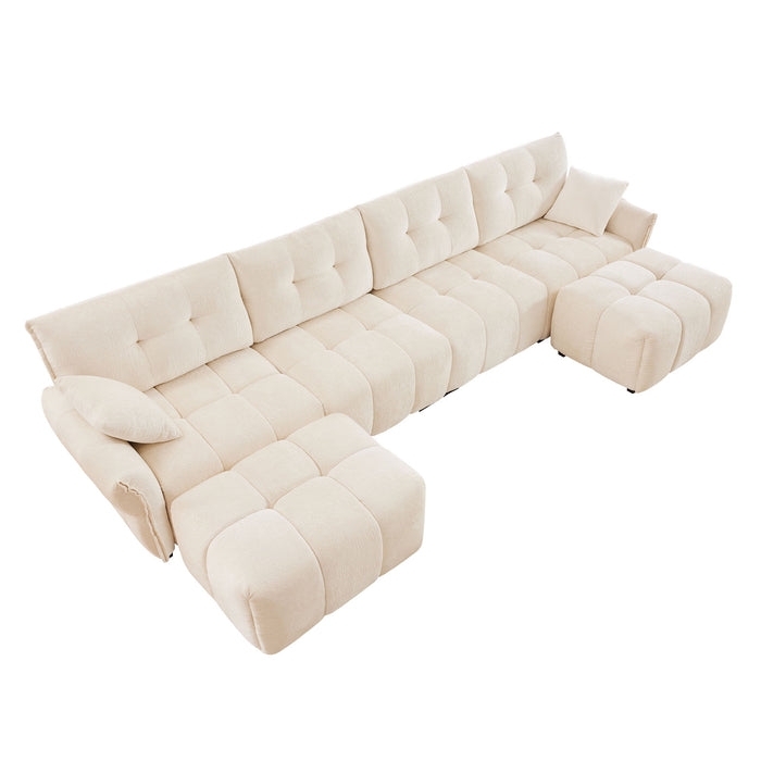 Sofa Set With Ottoman And Pillows, Textured, High Resilience Cushions