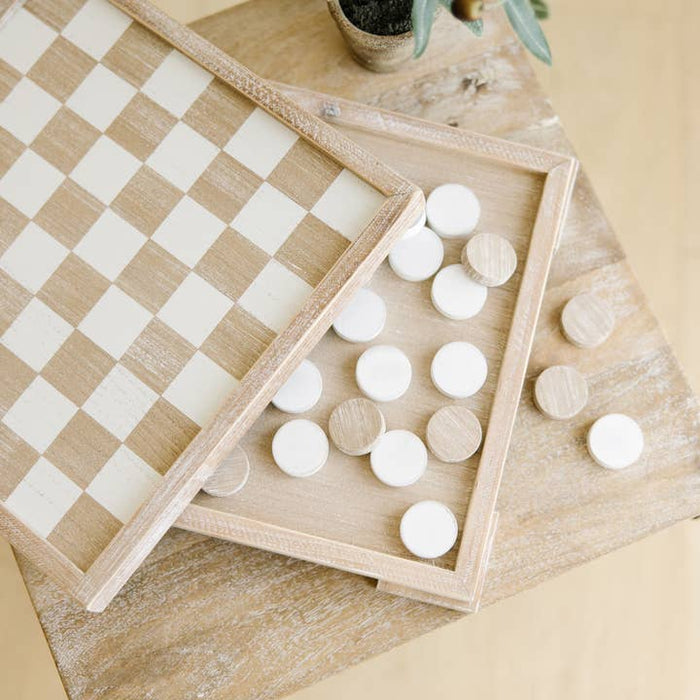 Wood Checker Board Set w/Storage | 12x12x2