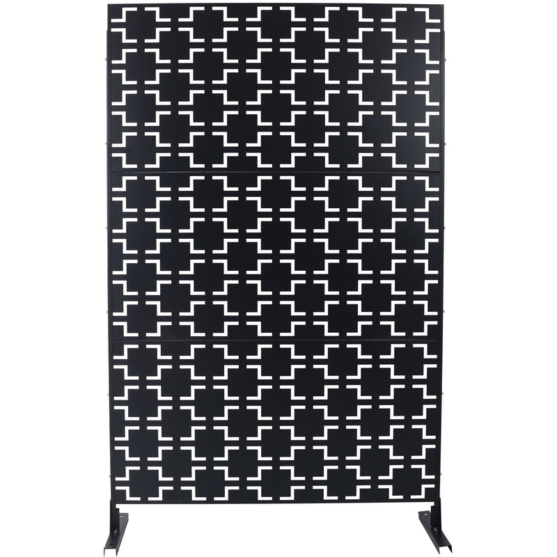 Outdoor / Indoor Privacy Screen Metal Privacy Screen, Freestanding Decorative Privacy Screen For Deck Balcony Patio - Black