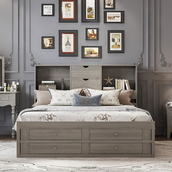 Platform Bed With Storage Headboard And 8 Drawers