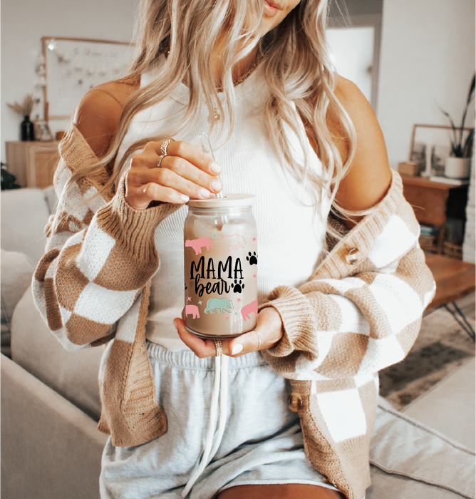 16 oz Iced Coffee Glass Can - MAMA BEAR