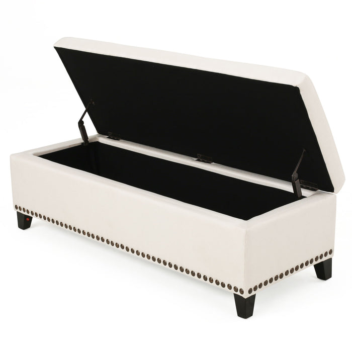 Upholstered Storage Ottoman With Nailhead Trim - Beige